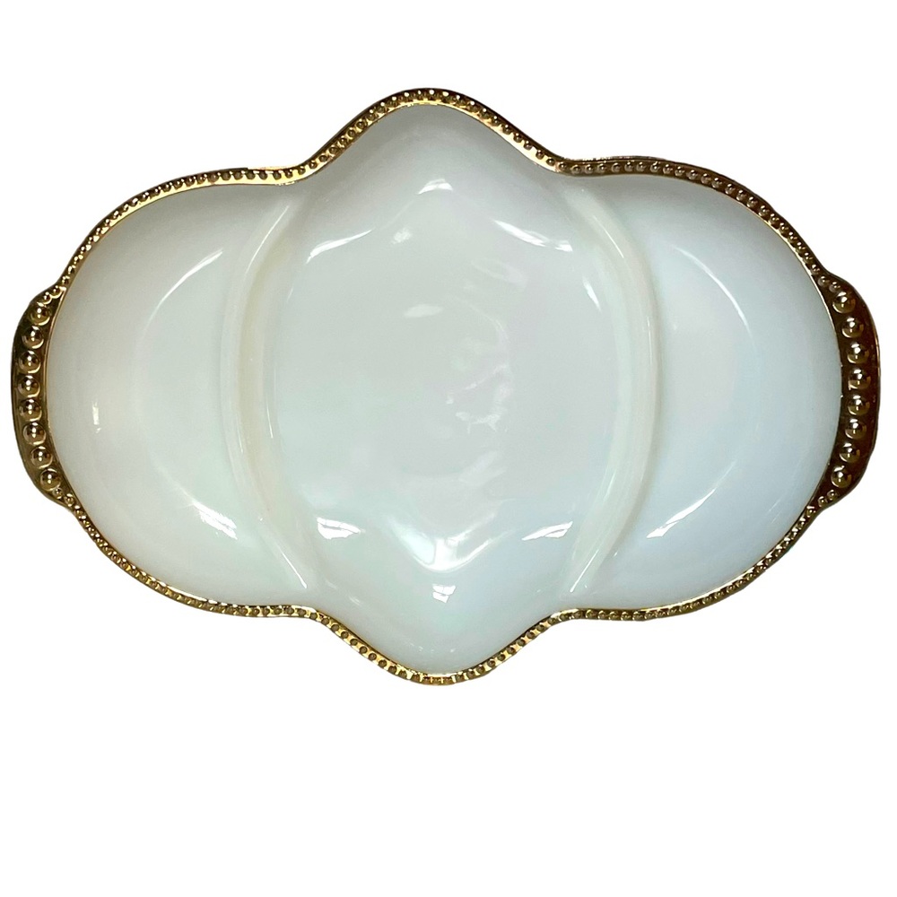 50s Milk White Gold Trimmed Relish Dish